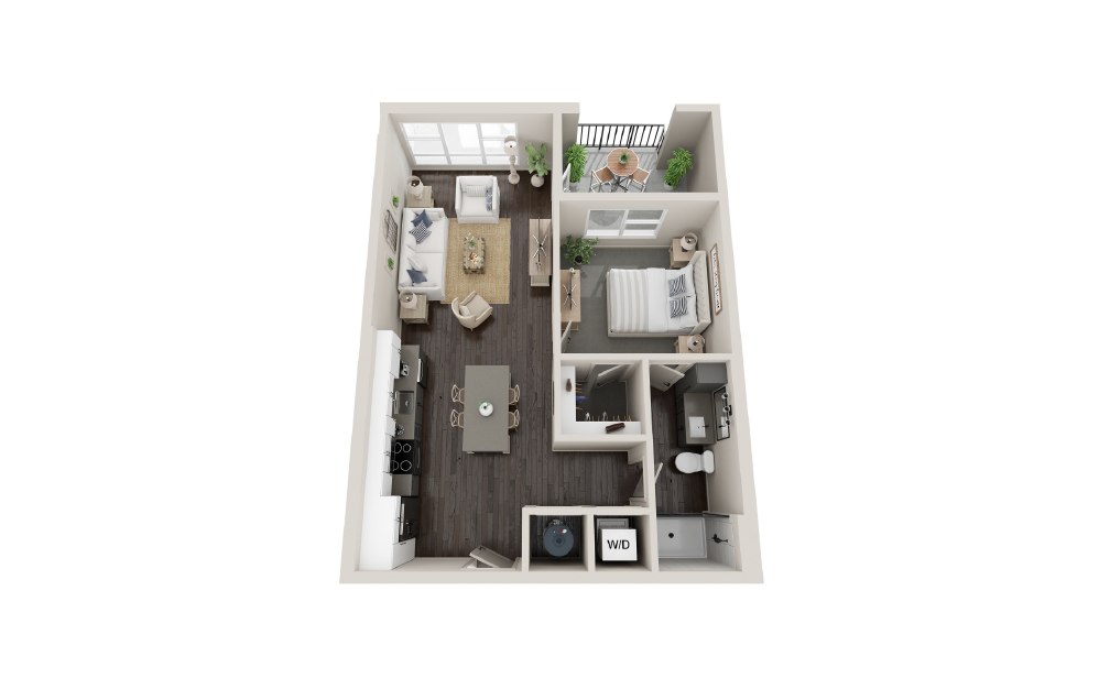 A1C - 1 bedroom floorplan layout with 1 bath and 752 square feet.