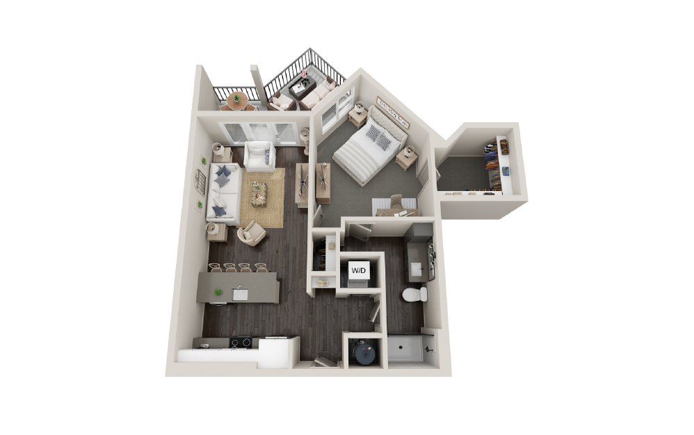 A1F - 1 bedroom floorplan layout with 1 bath and 831 square feet.