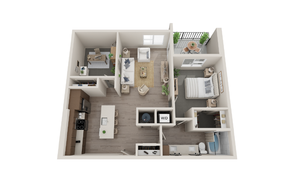 A1G - 1 bedroom floorplan layout with 1 bath and 991 square feet.