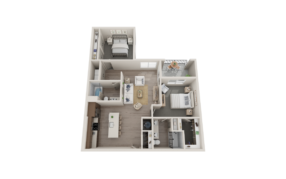 B2B - 2 bedroom floorplan layout with 2 baths and 1178 square feet.
