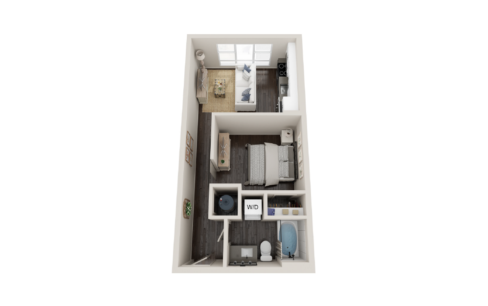 S1A - Studio floorplan layout with 1 bath and 512 square feet.