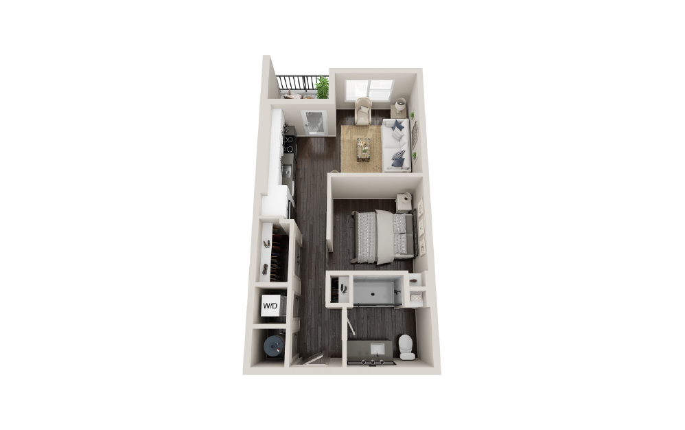 S1C - Studio floorplan layout with 1 bath and 564 square feet.